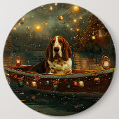 Basset Hound Weihnachtsfest Reise Button (Vorderseite)