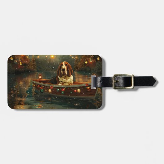 Basset Hound Weihnachtsfest Reise Gepäckanhänger (Vorderseite horizontal)