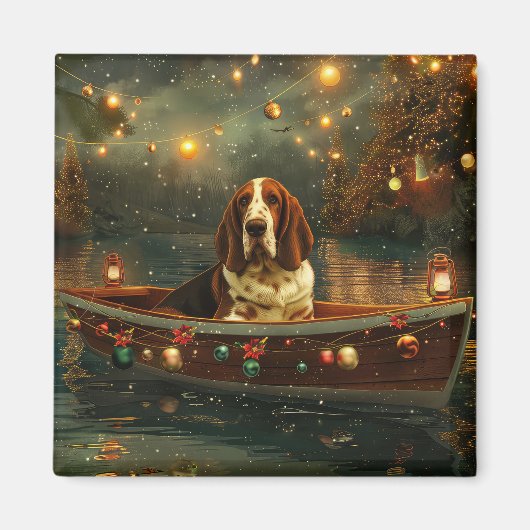Basset Hound Weihnachtsfest Reise Magnet (Vorne)