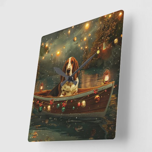 Basset Hound Weihnachtsfest Reise Quadratische Wanduhr (Winkel)