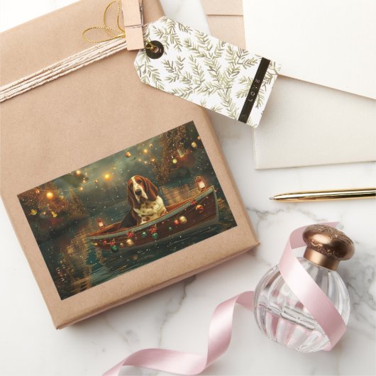 Basset Hound Weihnachtsfest Reise Rechteckiger Aufkleber (Schenken)