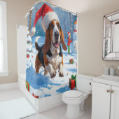 Basset Hound Weihnachtsfest Schneeszene Duschvorhang (Beispiel)