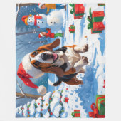 Basset Hound Weihnachtsfest Schneeszene Fleecedecke (Vorderseite)