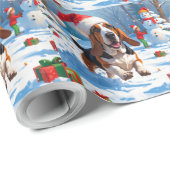 Basset Hound Weihnachtsfest Schneeszene Geschenkpapier (Rolleneckpunkt)