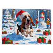 Basset Hound Weihnachtsfest Schneeszene Große Geschenktüte (Rückseite)