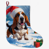Basset Hound Weihnachtsfest Schneeszene Großer Weihnachtsstrumpf (Vorderseite)