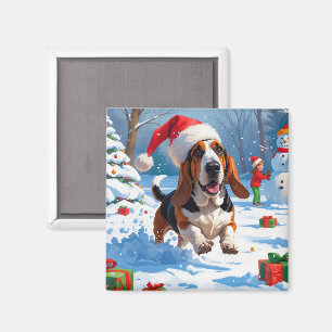 Basset Hound Weihnachtsfest Schneeszene Magnet