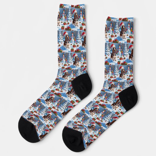 Basset Hound Weihnachtsfest Schneeszene Socken (Linkes Detail)