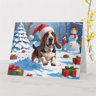 Basset Hound Weihnachtsfestliche Schneeszene Karte