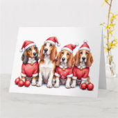 Basset Hound Weihnachtskleid Santa Hut Karte (Gelbe Blume)