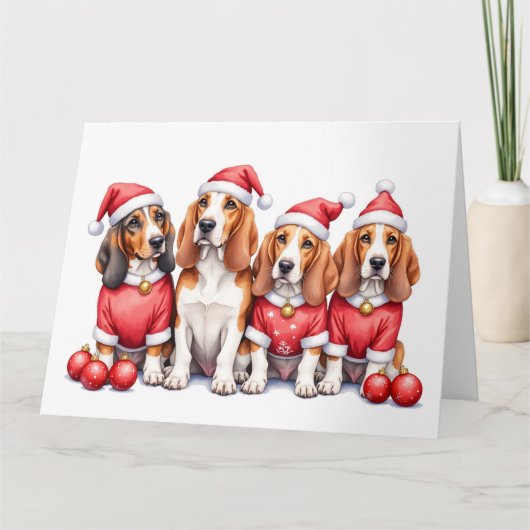Basset Hound Weihnachtskleid Santa Hut Karte (Vorderseite)