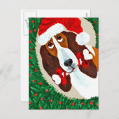 Basset Hound Weihnachtskranz Feiertagspostkarte (Vorne/Hinten)