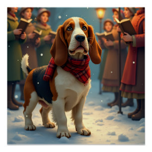 Basset Hound Weihnachtslied Sänger Malerei Poster