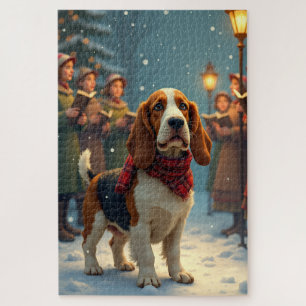 Basset Hound Weihnachtslied Sänger Malerei Puzzle