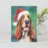 Basset Hound Weihnachtsmalerei Feiertagskarte (Stehend Vorderseite)