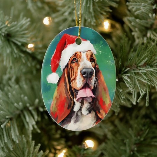 Basset Hound Weihnachtsmalerei Keramik Ornament (Baum)