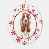 Basset Hound Weihnachtsmannmütze Red Snowflake Keramik Ornament (Links)
