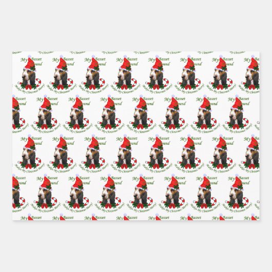 Basset Hound Weihnachtsmannmütze Weihnachten Geschenkpapier Set (Vorderseite 2)