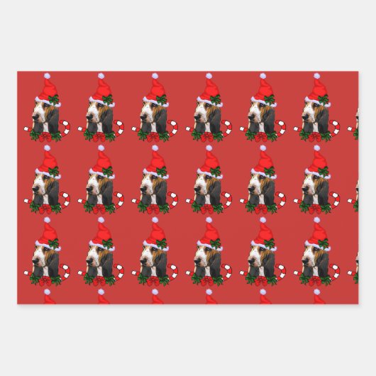 Basset Hound Weihnachtsmannmütze Weihnachten Geschenkpapier Set (Vorderseite)