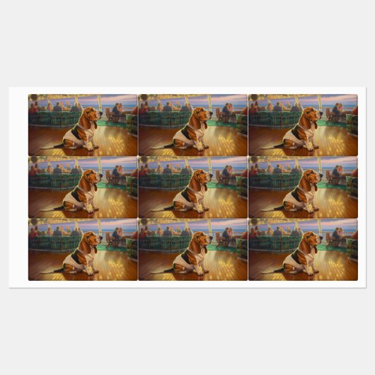 Basset Hound Weihnachtsreise: Feierabend Etiketten (Blatt)