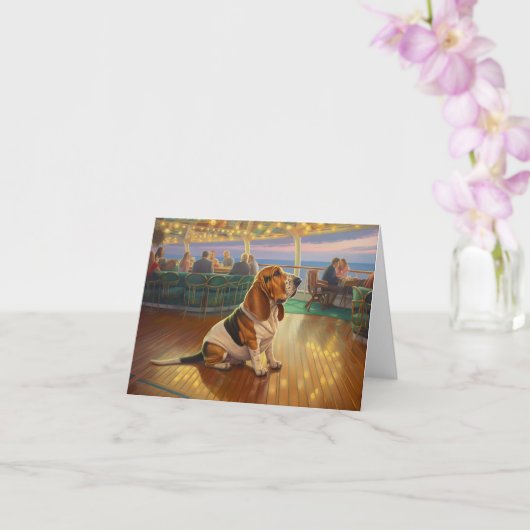 Basset Hound Weihnachtsreise: Feierabend Karte (Orchidee)