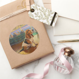 Basset Hound Weihnachtsreise: Feierabend Runder Aufkleber