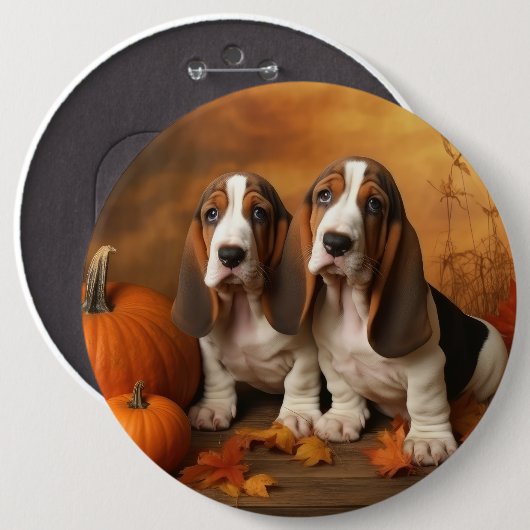 Basset Hound Welpe Herbst Delight Pumpen Button (Vorne & Hinten)