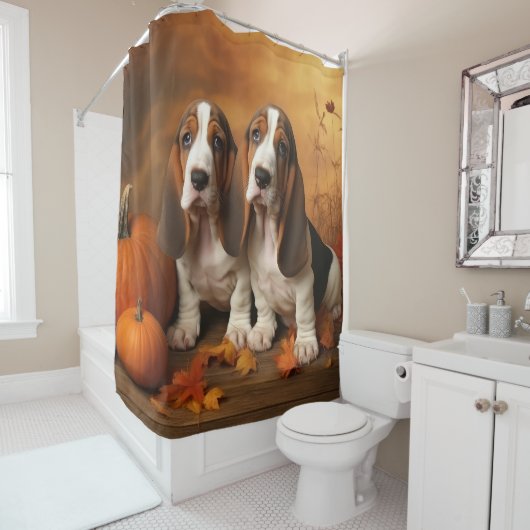 Basset Hound Welpe Herbst Delight Pumpen Duschvorhang (Beispiel)