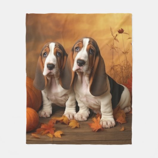 Basset Hound Welpe Herbst Delight Pumpen Fleecedecke (Vorderseite)