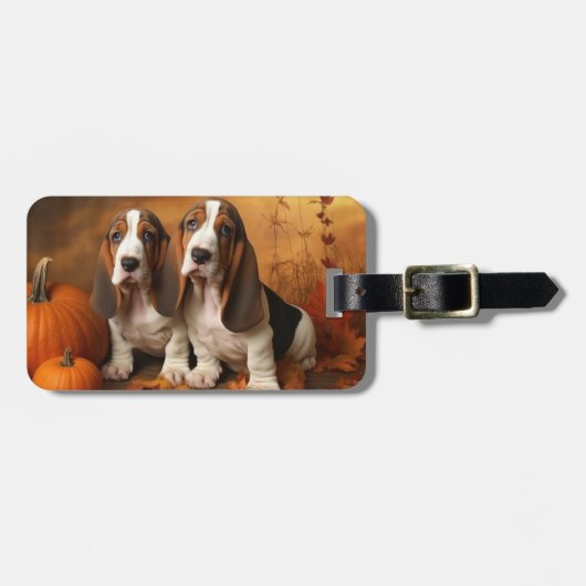 Basset Hound Welpe Herbst Delight Pumpen Gepäckanhänger (Vorderseite horizontal)