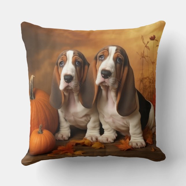 Basset Hound Welpe Herbst Delight Pumpen Kissen (Rückseite)