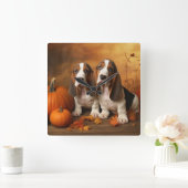 Basset Hound Welpe Herbst Delight Pumpen Quadratische Wanduhr (Zuhause)