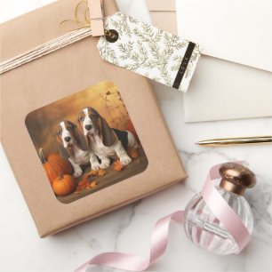 Basset Hound Welpe Herbst Delight Pumpen Quadratischer Aufkleber