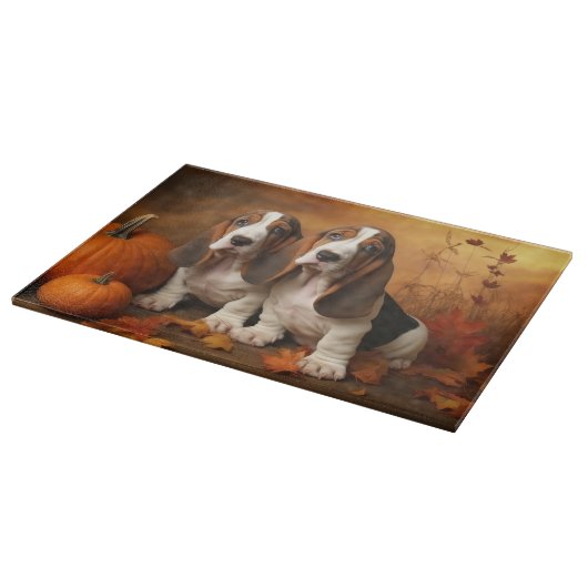 Basset Hound Welpe Herbst Delight Pumpen Schneidebrett (Ecke)