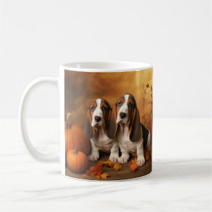 Basset Hound Welpe Herbstfreude Kürbis Kaffeetasse