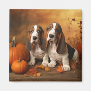 Basset Hound Welpe Herbstfreude Kürbis Magnet