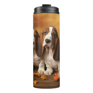 Basset Hound Welpe Herbstfreude Kürbis Thermosbecher