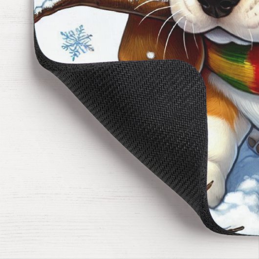 Basset Hound Welpe im Schnee mit Scarf und Zweig Mousepad (Ecke)