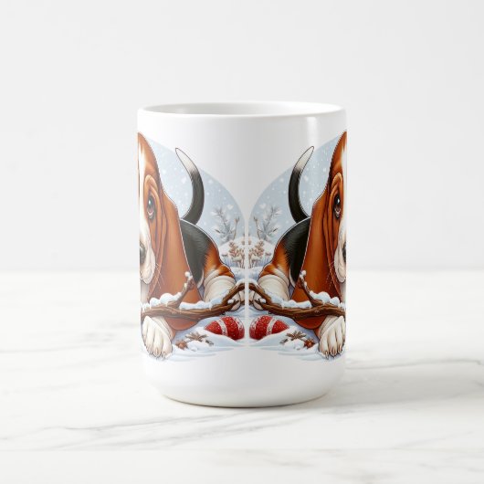 Basset Hound Welpe in Snowy Winter Szene Kaffeetasse (Mittel)