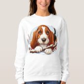 Basset Hound Welpe in Snowy Winter Szene Sweatshirt (Vorderseite)