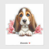 Basset Hound Welpe mit Blume Aufkleber (Blatt)
