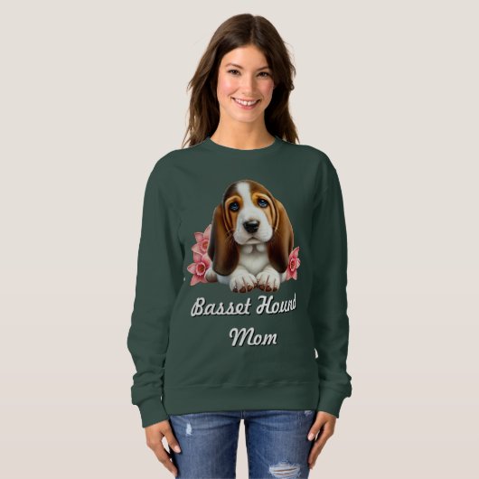Basset Hound Welpe mit Blume Sweatshirt (Vorne ganz)