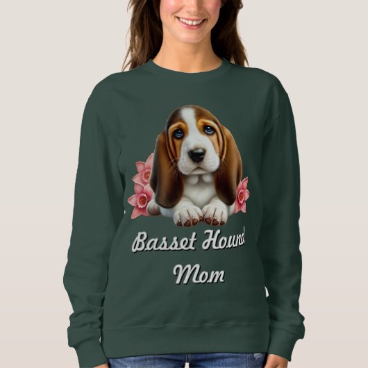 Basset Hound Welpe mit Blume Sweatshirt (Vorderseite)