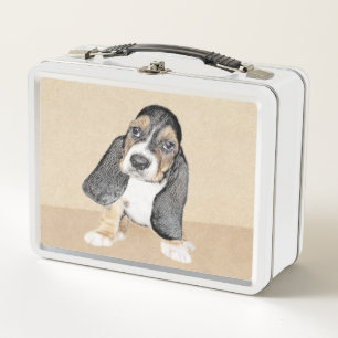 Basset Hound Welpenmalerei - Originale Hundekunst Metall Brotdose