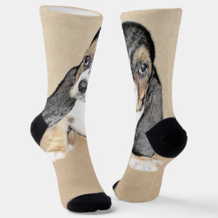Basset Hound Welpenmalerei - Originale Hundekunst Socken