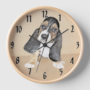 Basset Hound Welpenmalerei - Originale Hundekunst Uhr