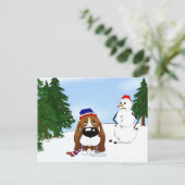 Basset Hound Winterlandschaft Postkarte (Stehend Vorderseite)