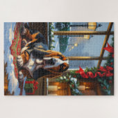 Basset Hound With Christmas Lights Holiday Puzzle (Horizontal)
