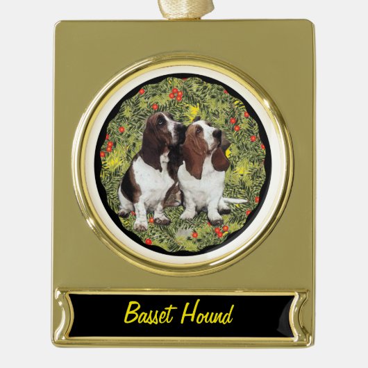 Basset Hound Wreath Banner-Ornament Gold (Vorderseite)