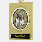 Basset Hound Wreath Banner-Ornament Gold (Links)